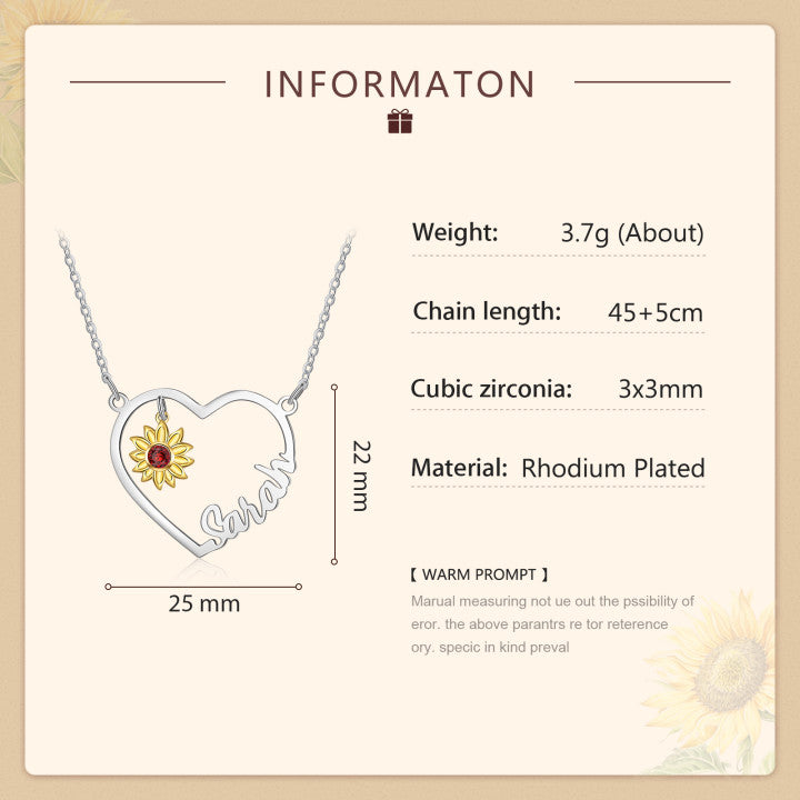 Copper Heart Shape Sunflower Necklace