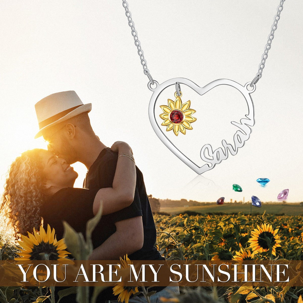 Copper Heart Shape Sunflower Necklace