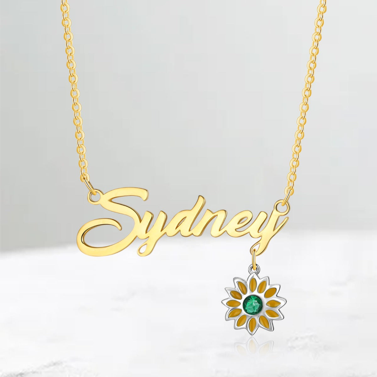 Rhodium Plated Sunflower Name Necklace