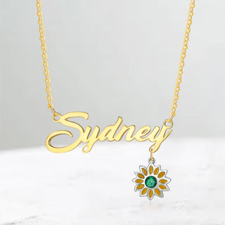 Rhodium Plated Sunflower Name Necklace