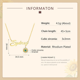 Rhodium Plated Sunflower Name Necklace