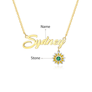 Rhodium Plated Sunflower Name Necklace