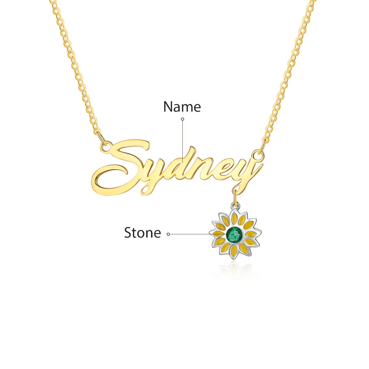 Rhodium Plated Sunflower Name Necklace