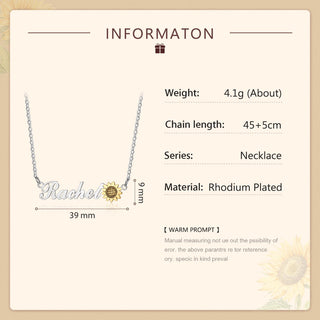 Personalized Rhodium Plated Cuatom Sunflower Name Necklace