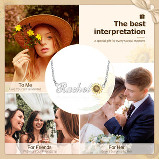 Personalized Rhodium Plated Cuatom Sunflower Name Necklace