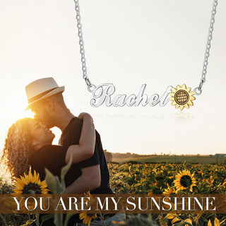 Personalized Rhodium Plated Cuatom Sunflower Name Necklace