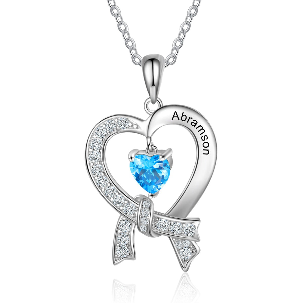 S925 Silver Birthstone Heart Shape Pendant Necklace