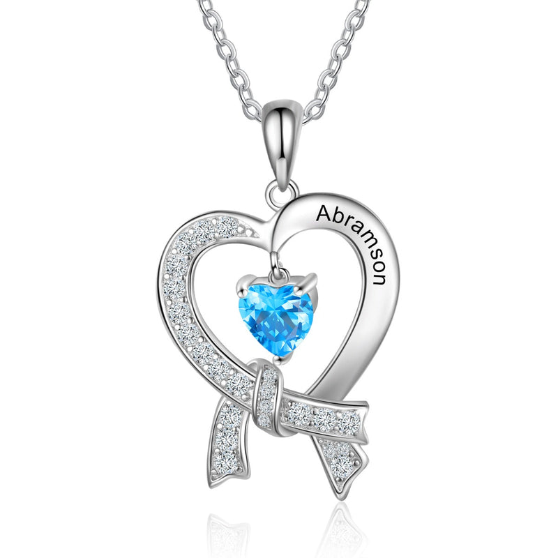 S925 Silver Birthstone Heart Shape Pendant Necklace