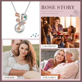 Rhodium Plated Infinity Rose Flower Necklace