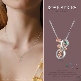 Rhodium Plated Infinity Rose Flower Necklace