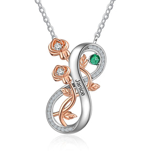 Rhodium Plated Infinity Rose Flower Necklace