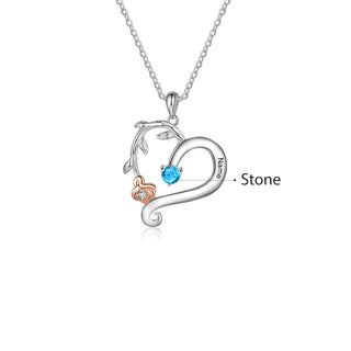 Engraved S925 Silver Rose Flower Heart Shape Pendant Necklace