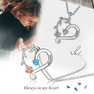 Engraved S925 Silver Rose Flower Heart Shape Pendant Necklace