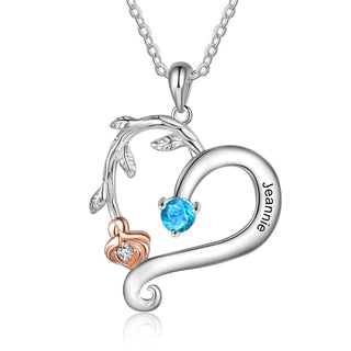 Engraved S925 Silver Rose Flower Heart Shape Pendant Necklace