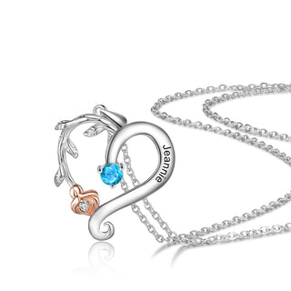 Engraved S925 Silver Rose Flower Heart Shape Pendant Necklace
