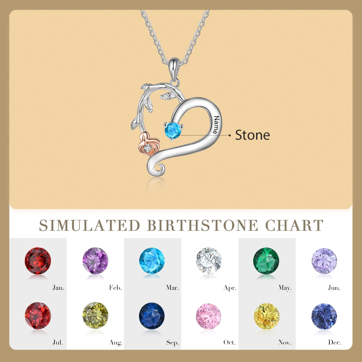 Engraved S925 Silver Rose Flower Heart Shape Pendant Necklace
