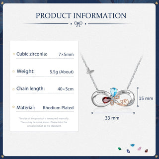 Rhodium Plated Birthstone Infinity Pendant Necklace with Butterfly