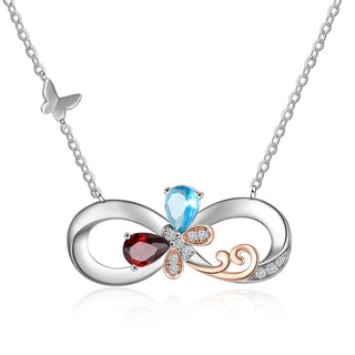 Rhodium Plated Birthstone Infinity Pendant Necklace with Butterfly