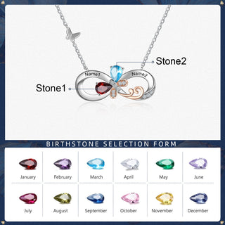 Rhodium Plated Birthstone Infinity Pendant Necklace with Butterfly