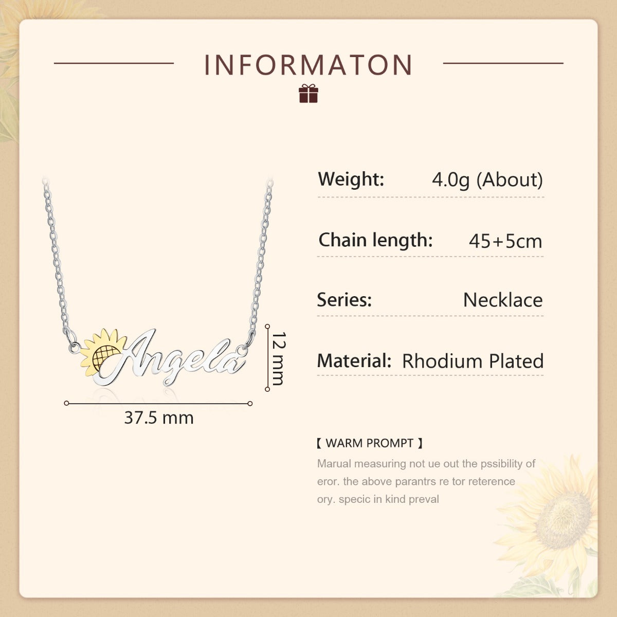 Personalized Rhodium Plated Cuatom Name Necklace