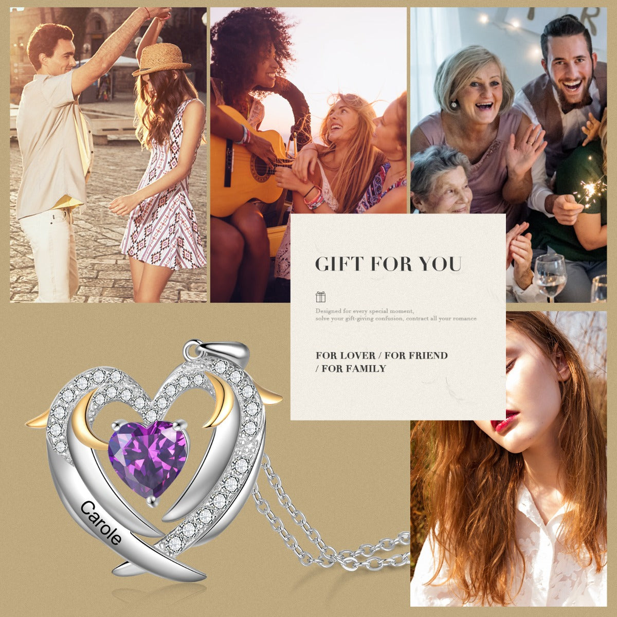 Copper Birthstone Heart Shape Pendant Necklace