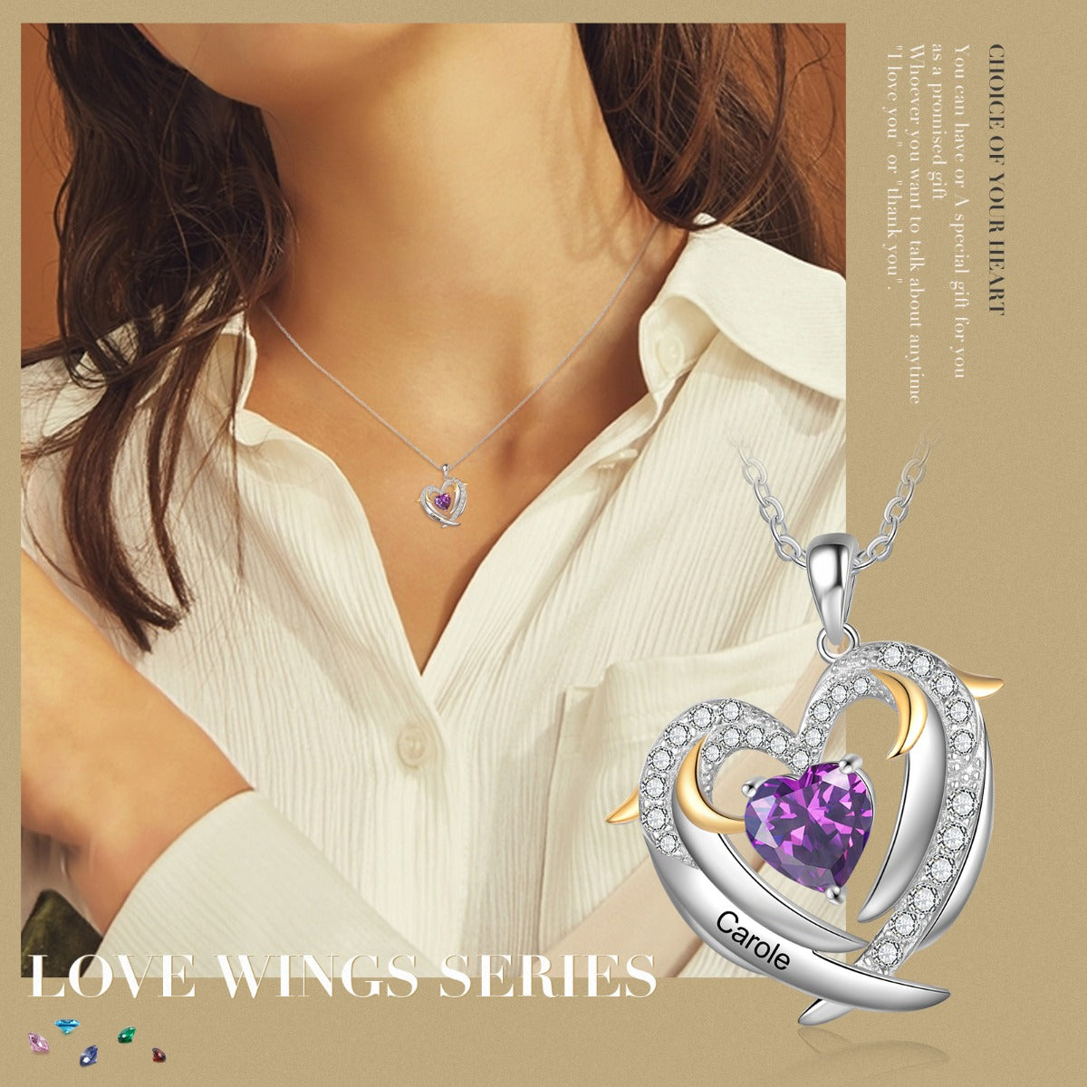 Copper Birthstone Heart Shape Pendant Necklace