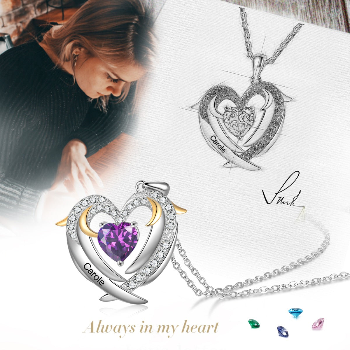 Copper Birthstone Heart Shape Pendant Necklace