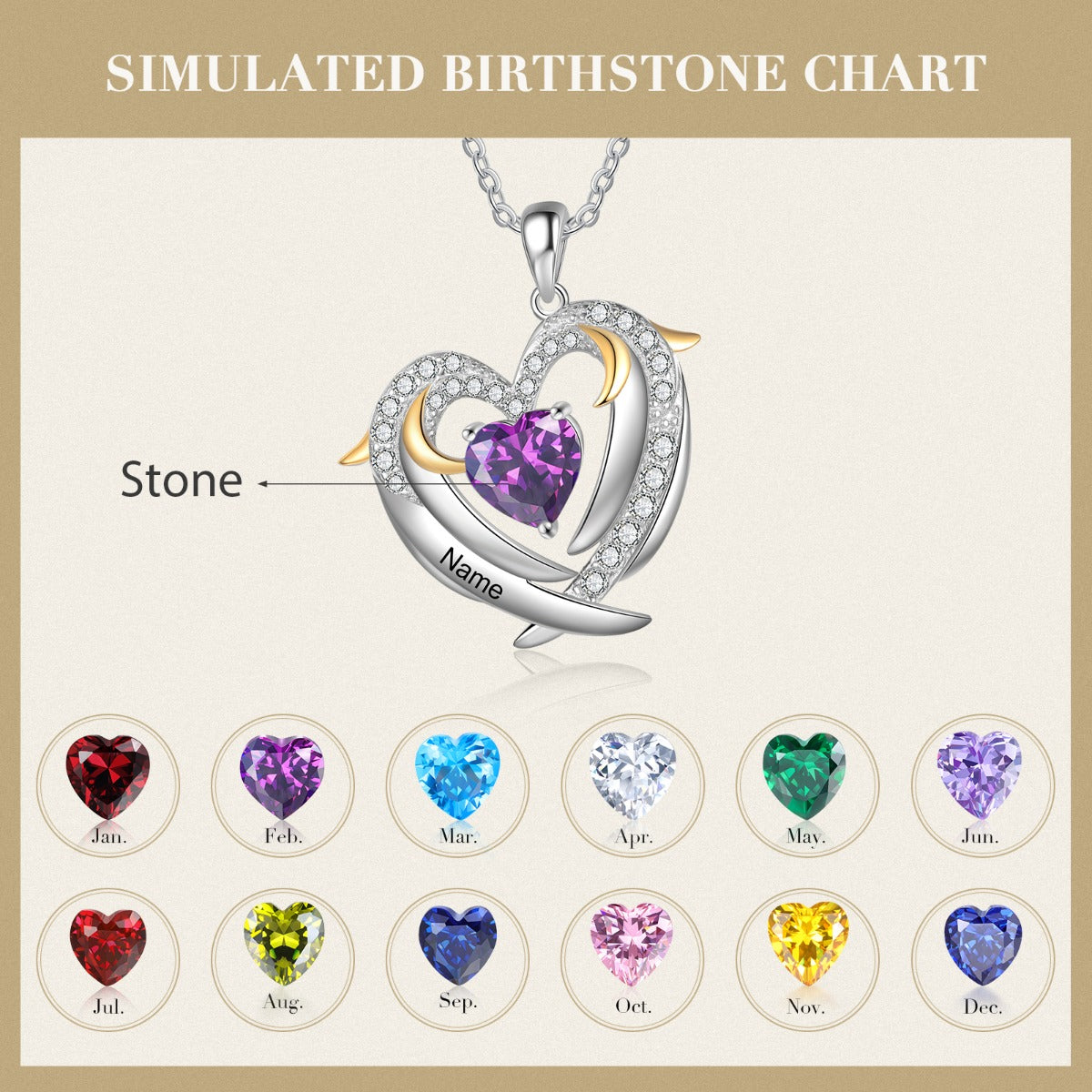 Copper Birthstone Heart Shape Pendant Necklace