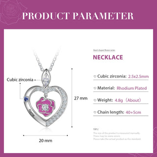 Rhodium Plated Rose Flower Heart Shape Necklace