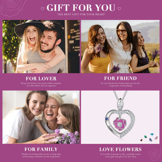 Rhodium Plated Rose Flower Heart Shape Necklace