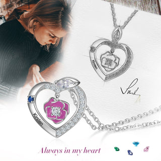 Rhodium Plated Rose Flower Heart Shape Necklace