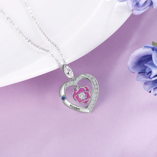 Rhodium Plated Rose Flower Heart Shape Necklace