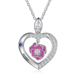 Rhodium Plated Rose Flower Heart Shape Necklace