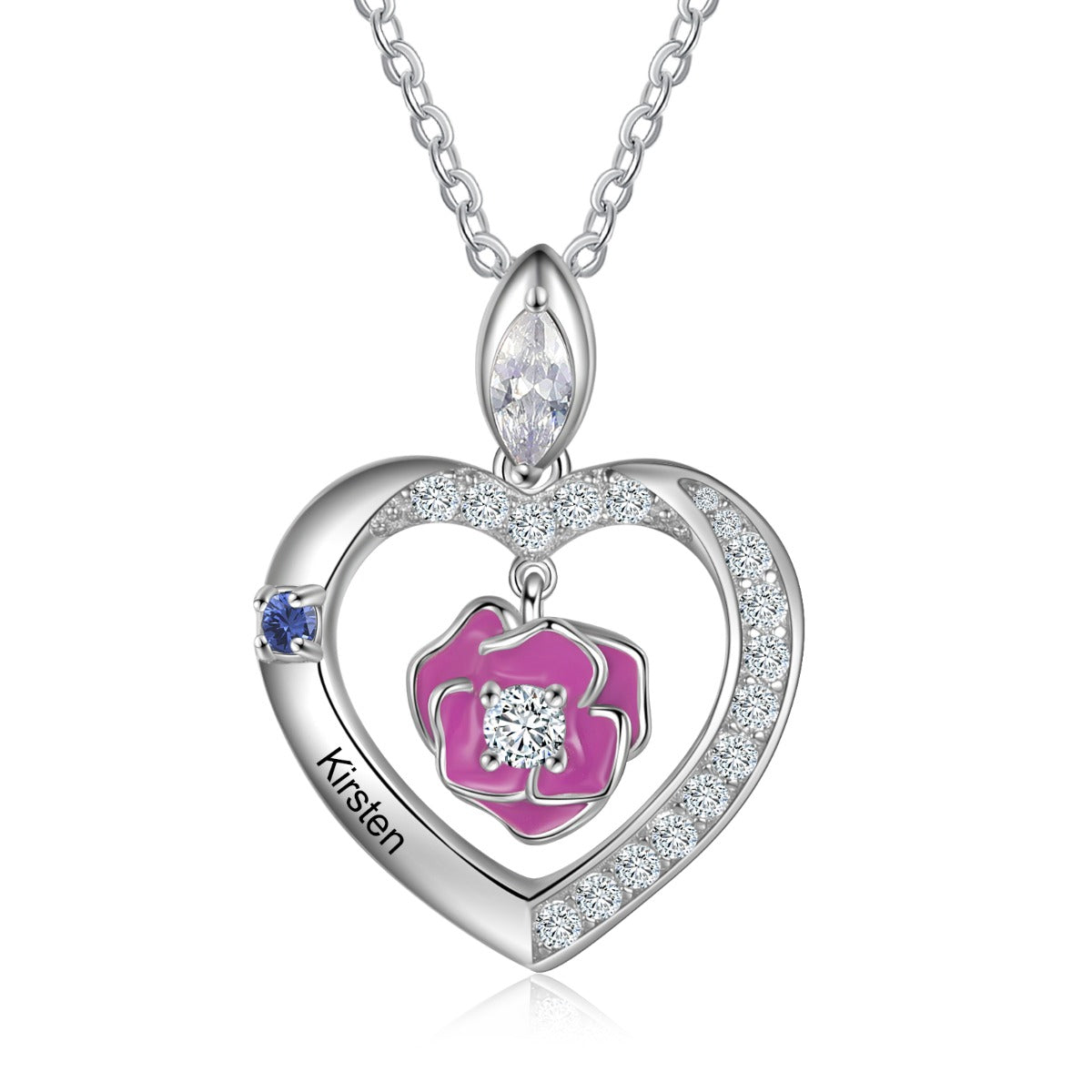 Rhodium Plated Rose Flower Heart Shape Necklace