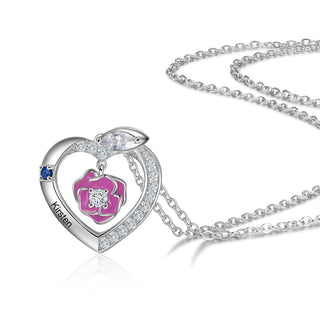 Rhodium Plated Rose Flower Heart Shape Necklace