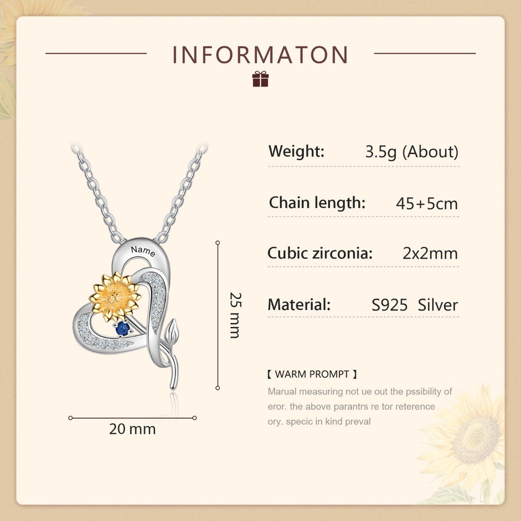 S925 Silver Sunflower Heart Shape Pendant Necklace
