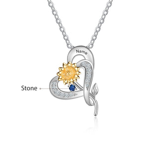 S925 Silver Sunflower Heart Shape Pendant Necklace