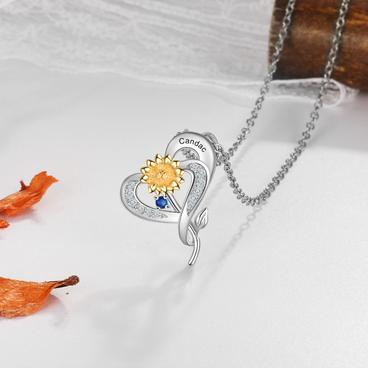 S925 Silver Sunflower Heart Shape Pendant Necklace