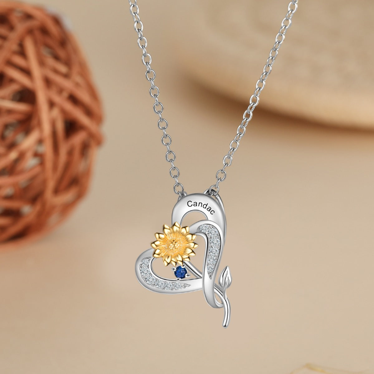S925 Silver Sunflower Heart Shape Pendant Necklace
