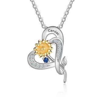 S925 Silver Sunflower Heart Shape Pendant Necklace