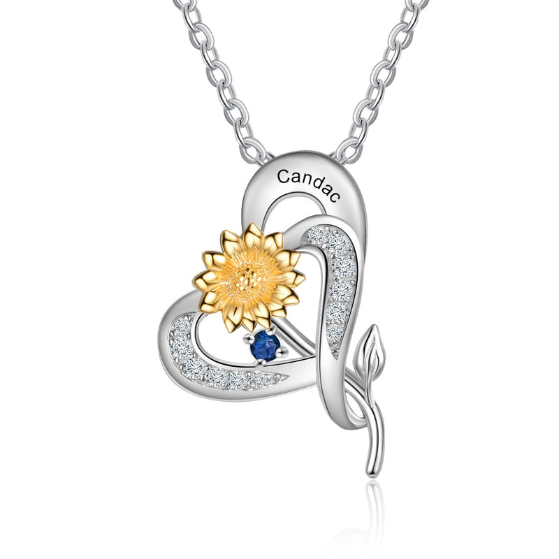 S925 Silver Sunflower Heart Shape Pendant Necklace