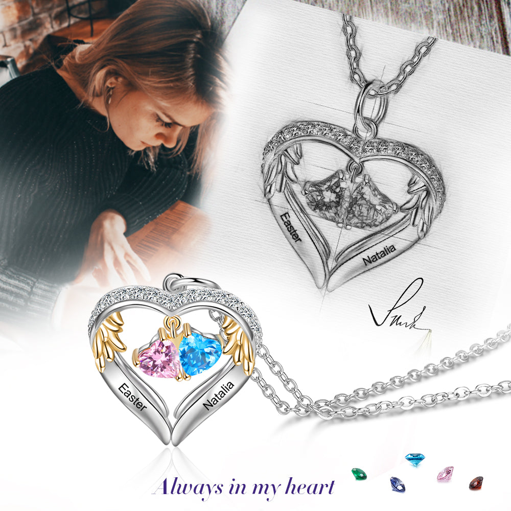 S925 Silver Birthstone Heart Shape Pendant Necklace