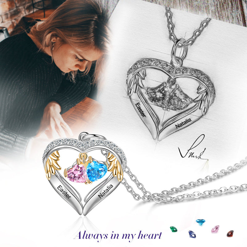 S925 Silver Birthstone Heart Shape Pendant Necklace