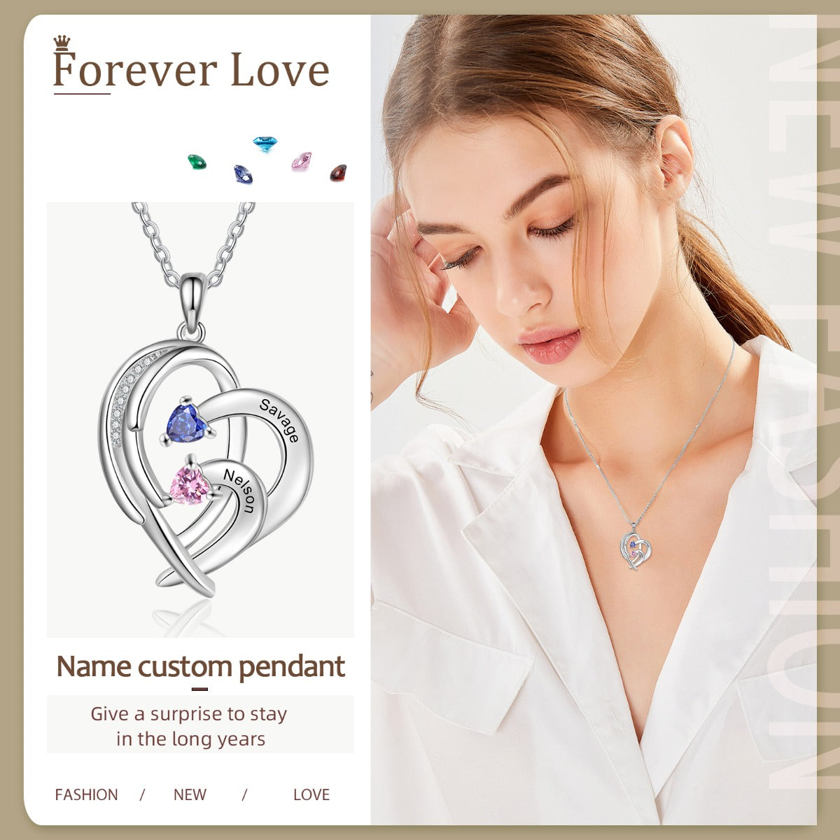 Copper Birthstone Heart Shape Necklace