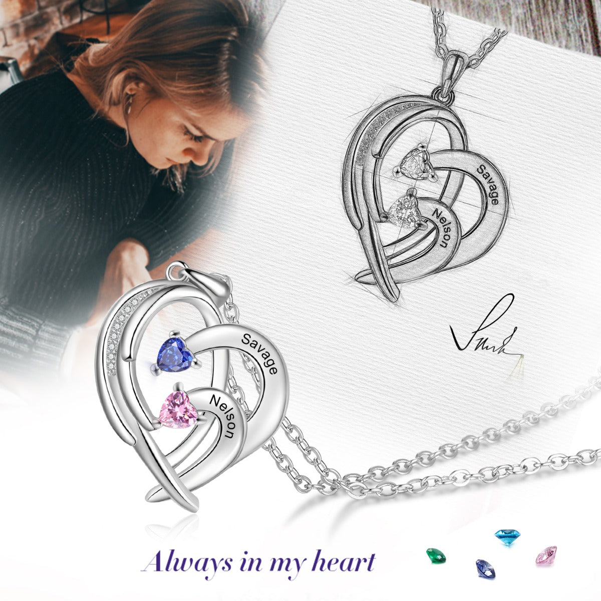 Copper Birthstone Heart Shape Necklace