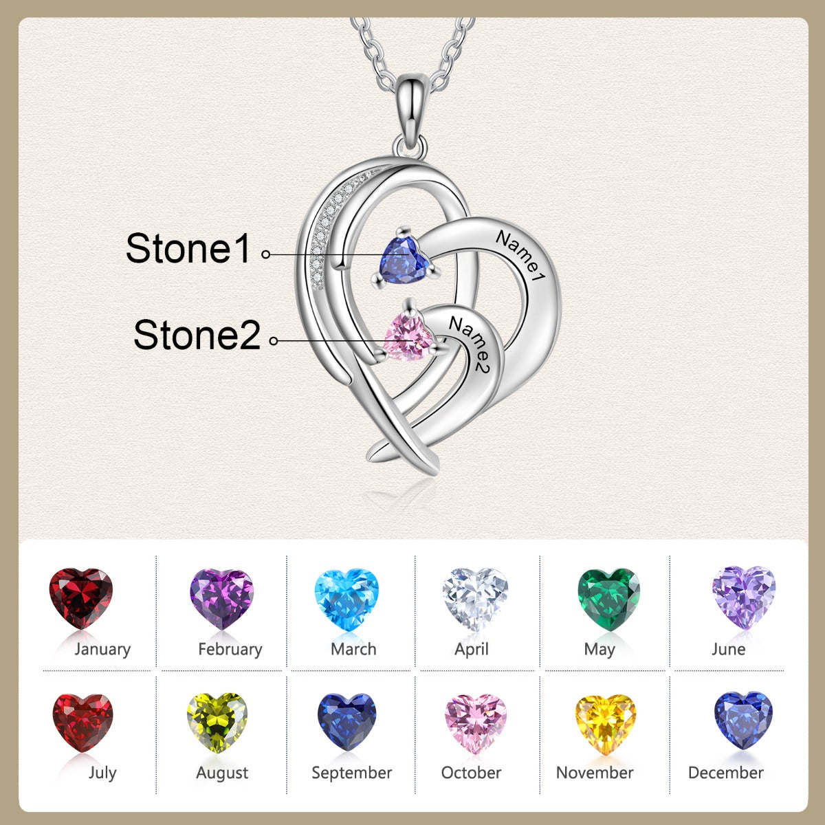 Copper Birthstone Heart Shape Necklace
