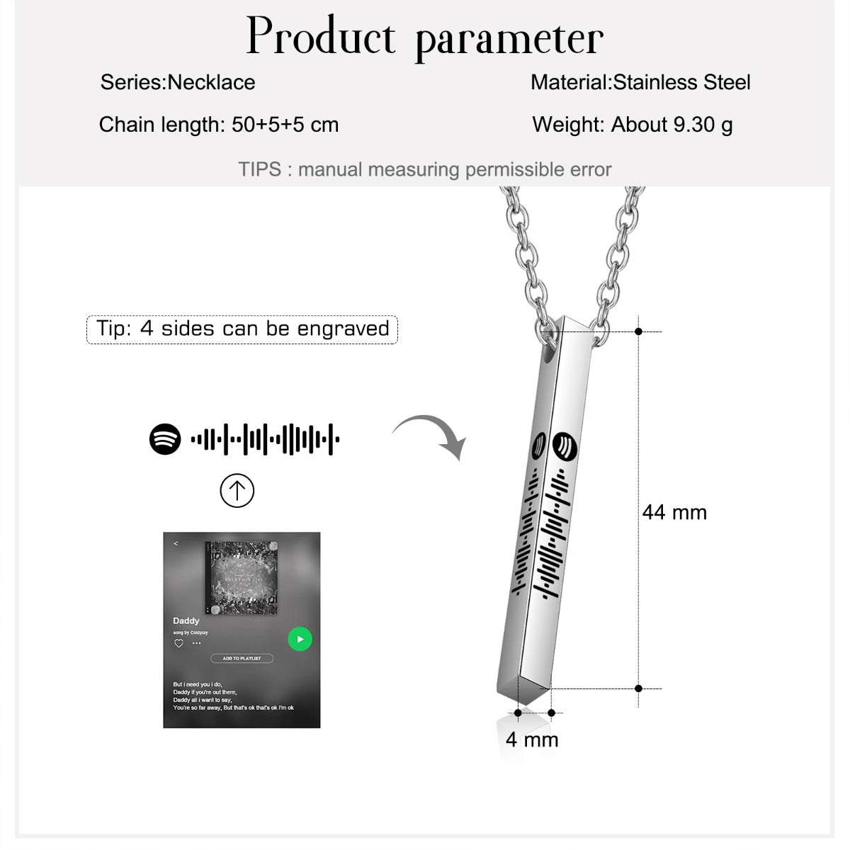 Stainless Steel Bar Pendant Name Necklace