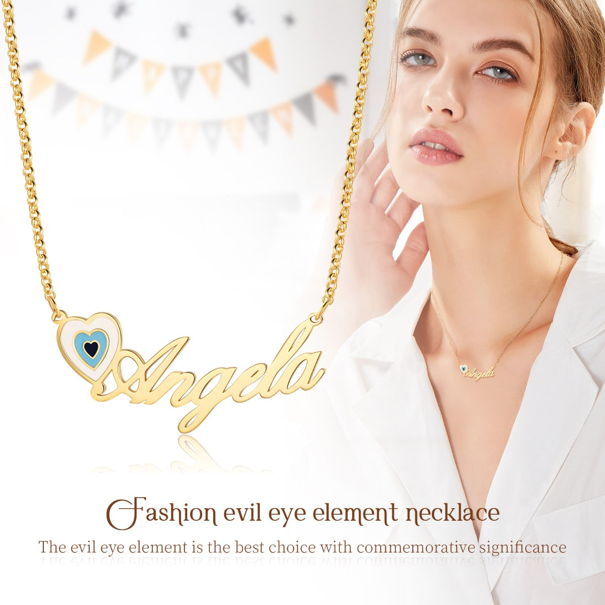 Copper 18K Evil Eye Name Necklace