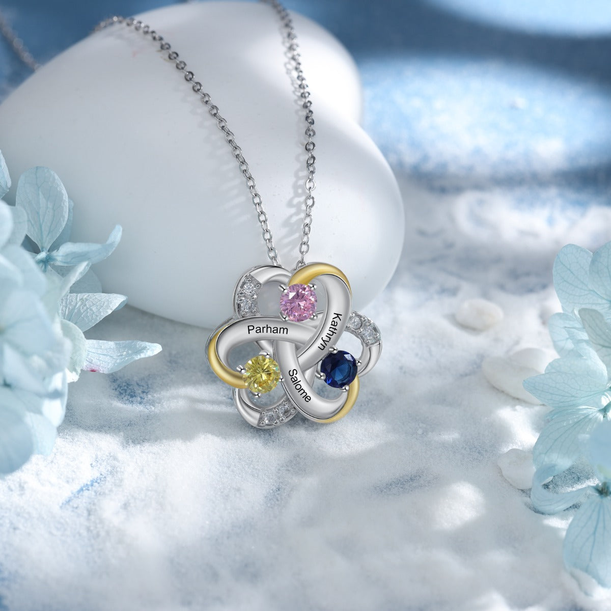 Rhodium Plated Flower Shape Pendant Necklace