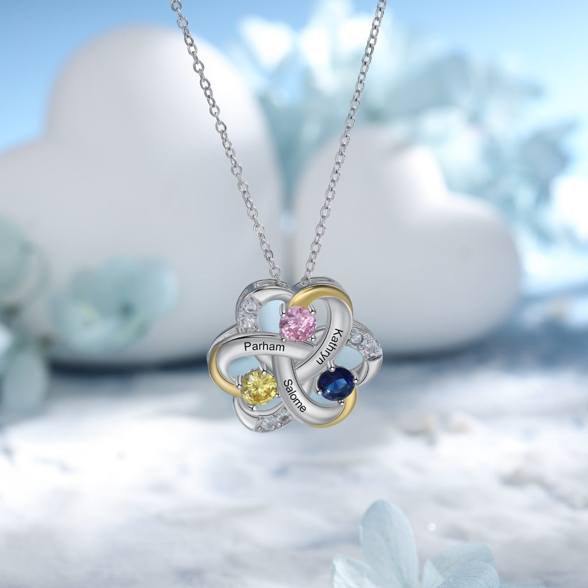 Rhodium Plated Flower Shape Pendant Necklace